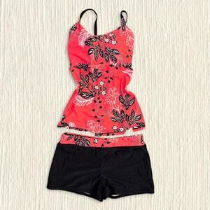 Pink floral swim top and bottoms
